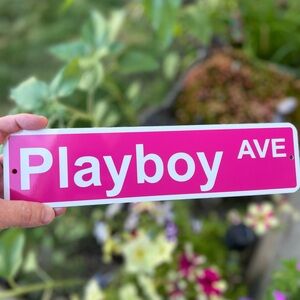 Playboy Ave mini Metal Street Sign 3”x12” in pink